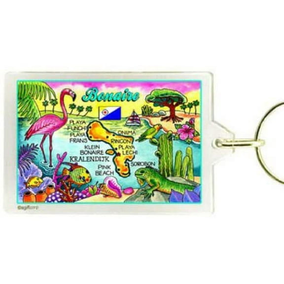 Bonaire (Netherlands Antilles) Map Acrylic Rectangular Souvenir Keychain 2.5 inches X 1.5 inches