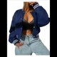 thumbnail image 2 of Chaqueta de Corta con Botones y Larga con Cuello Alto para Mujer, Estilo Motero Informal, para Otoño. Azul S, 2 of 5