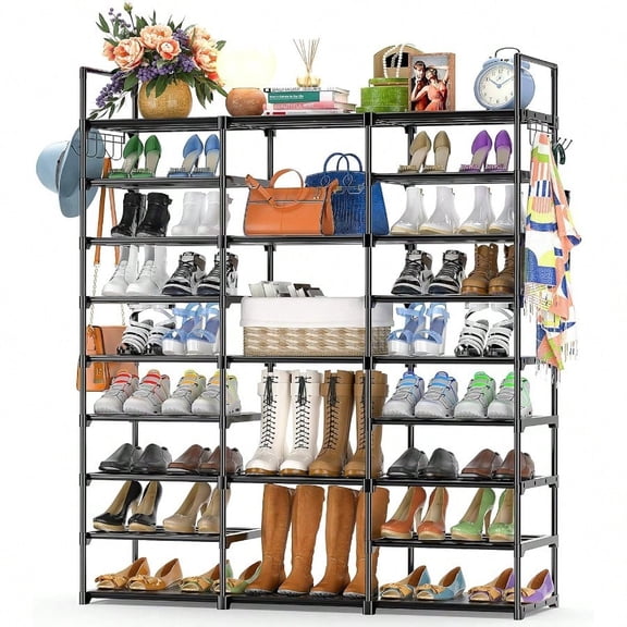 9-Tier Metal Shoe Rack Organizer for 50-55 Pairs - Space Saving Shoe Storage Shelf for Entryway Closet Bedroom Hallway
