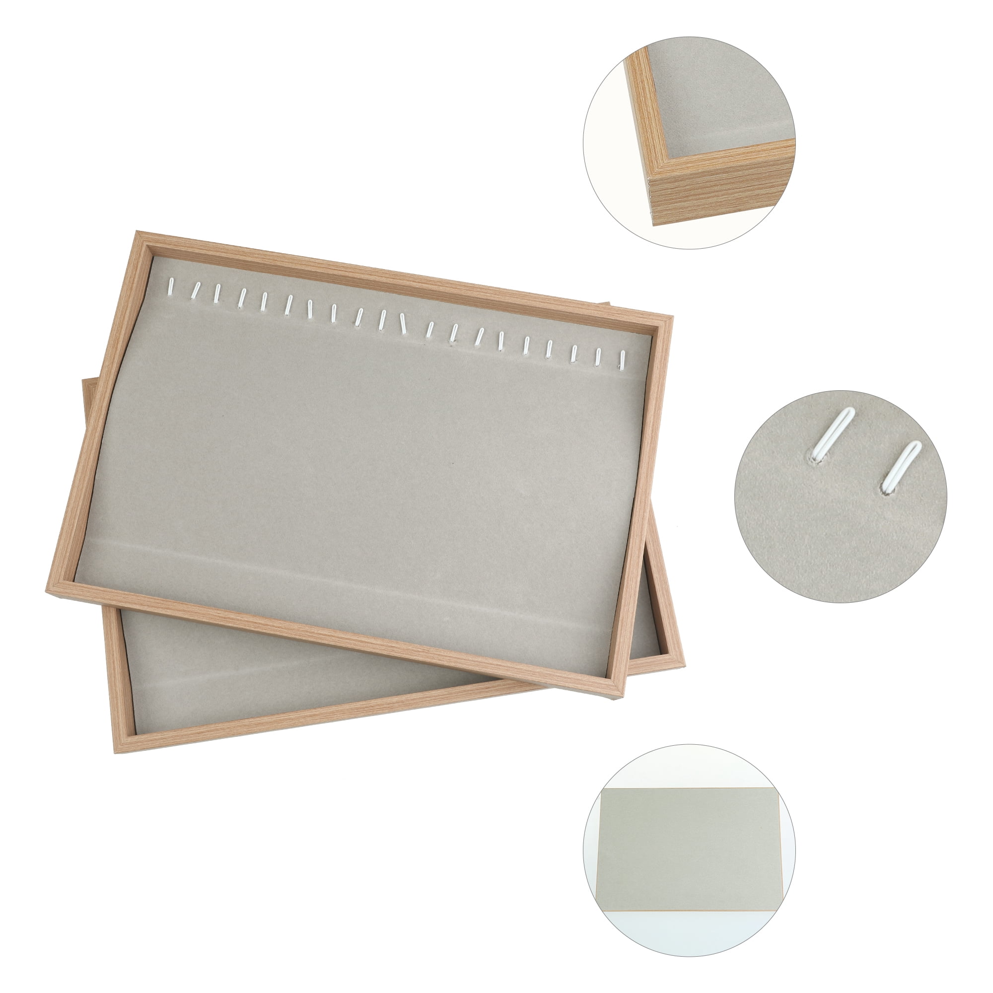 Unique Bargains Set of 2 Wood Jewelry Trays for Drawers Stackable Girls' Jewelry Organizer Light Brown-Necklace Tray