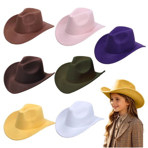 Lispipm Plain Felts Cowboy Hat for Kids Western Pretend Play Sun Caps Wide Brim Windproof Hats Retro Outdoor Casual Cap Green 4-10 Years