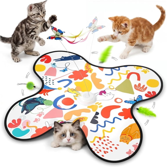 Interactive Cat Toys for Indoor Catsβ Automatic Hide and Seek Kittens Toy with Moving Wand Feathers,Fluttering Butterfly,Real Mouse Squeaky,Motion Activated for Exercise & Bored Adult Cats