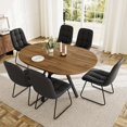thumbnail image 1 of Extendable Round Dining Table Set for 6 People, 43.3"-59.1" Extendable Kitchen Table with 6 Upholstered Chairs, Space Saving for Kitchen Dining Room (Walnut Table+6 U-Shaped Black Chairs), 1 of 14