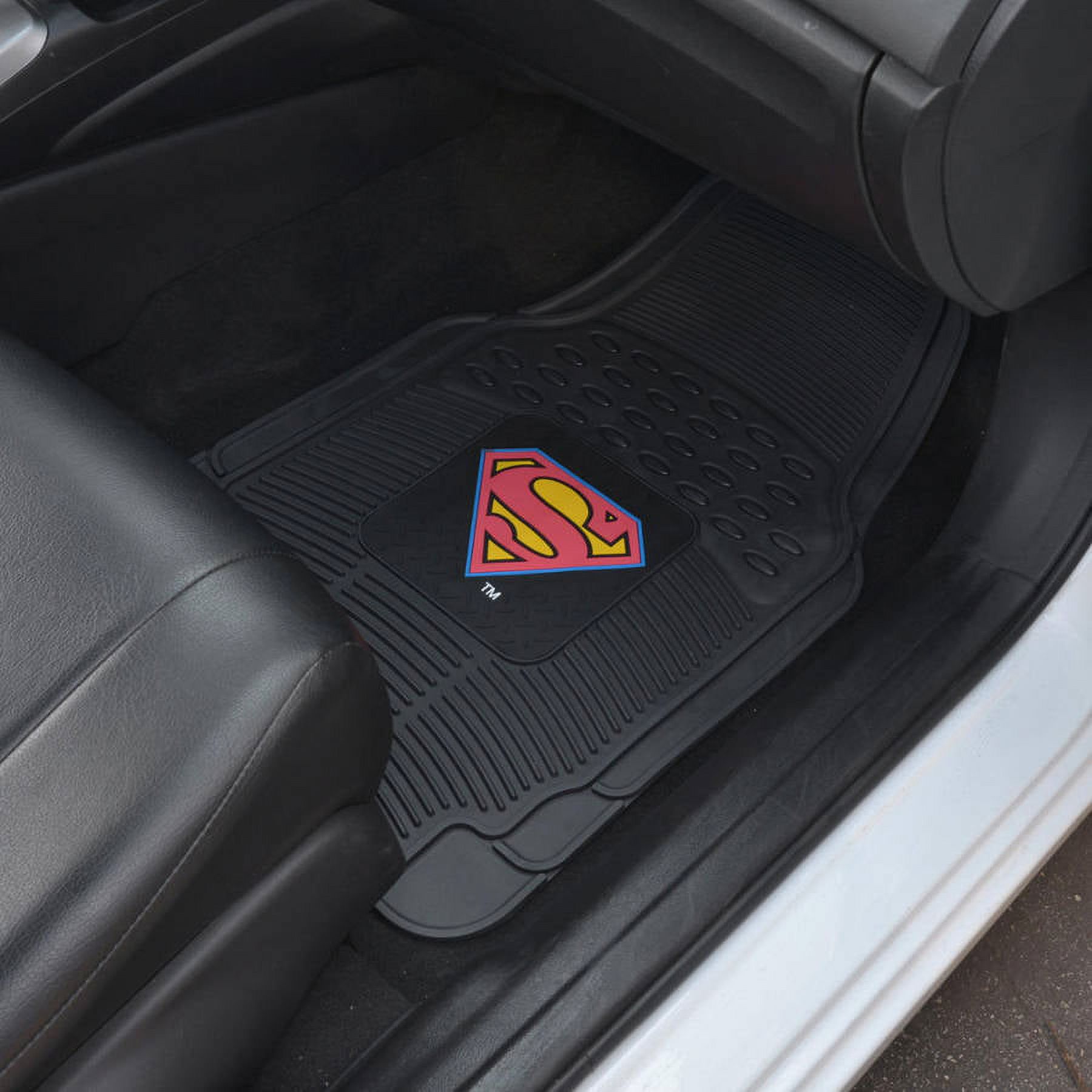 Superman Car Seat Covers with Rubber Floor Mats - Trimmable Floor Liners with Durable Seat Protectors