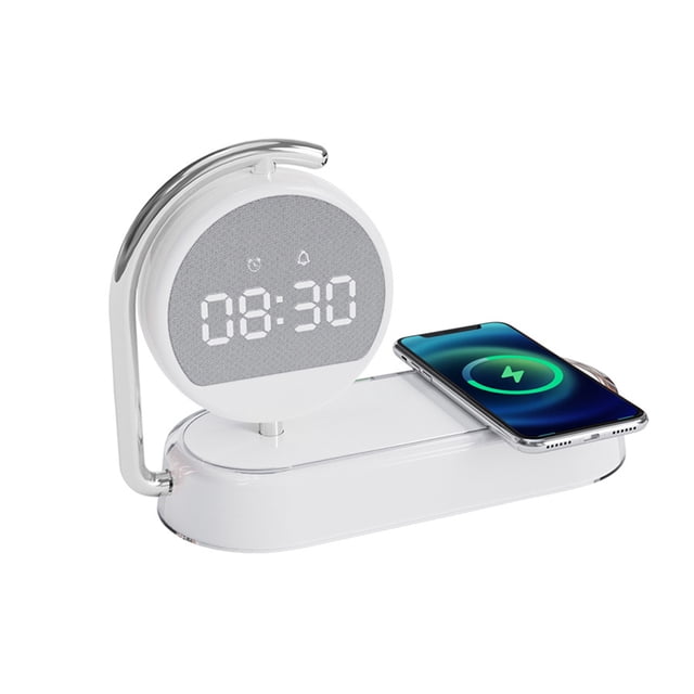 Injueey ABS Reloj despertador digital Lámpara de Carga inalámbrica Ajuste de tres velocidades Despertadores de ángulo de 180 ° Cargadores de dispositivos electrónicos específicos