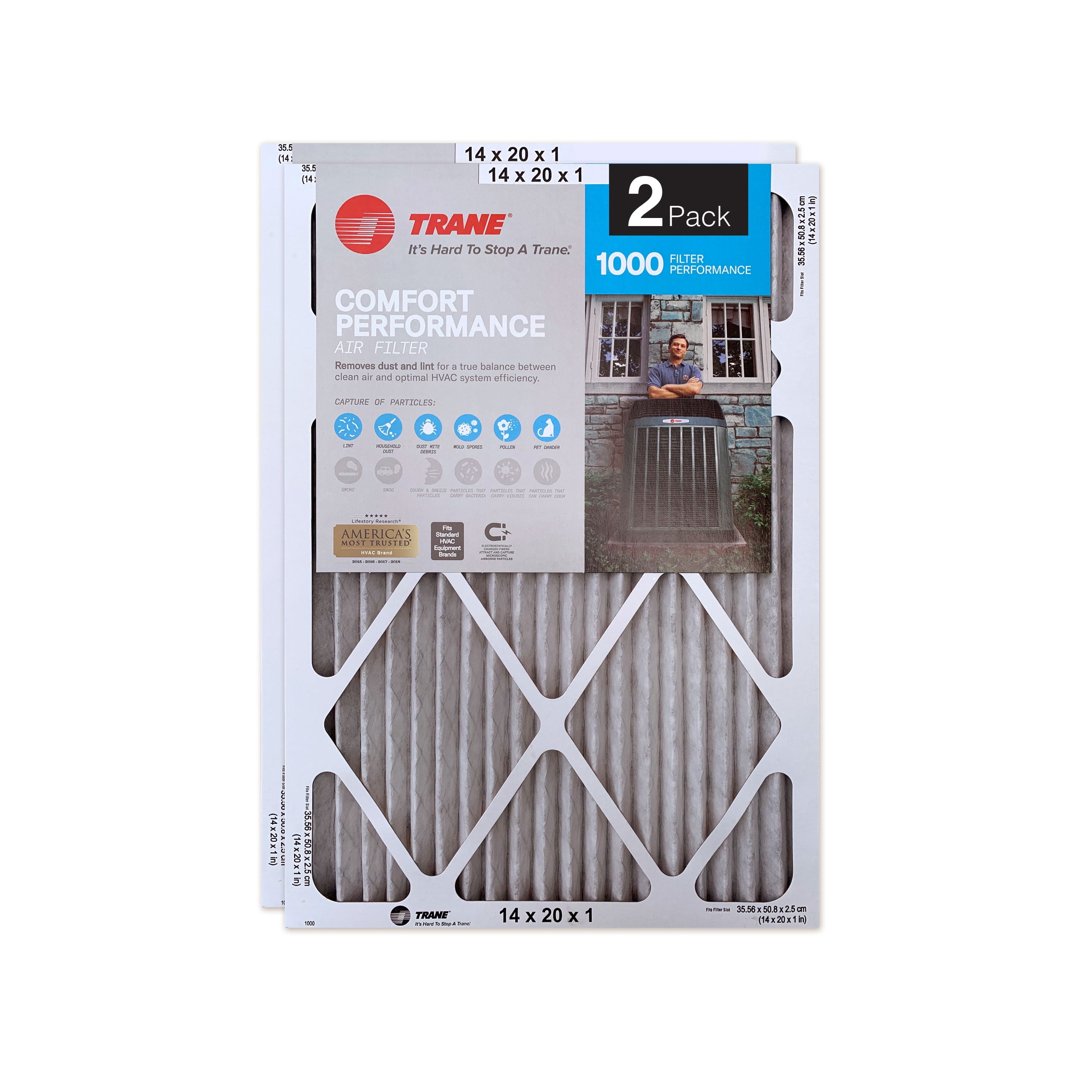 14 x 20 x 1 Trane comfort performance air filter, 1000 micro particle