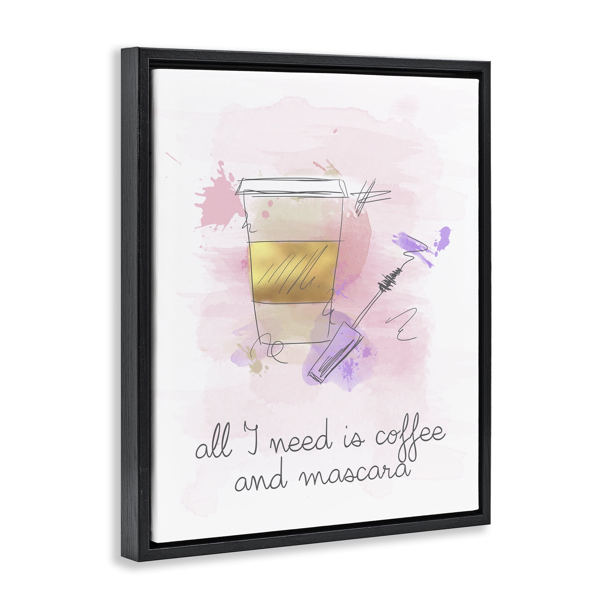 Stupell Industries Need Coffee & Mascara Food & Beverage Painting Black Floater Framed Art Print Wall Art, 25 x 31