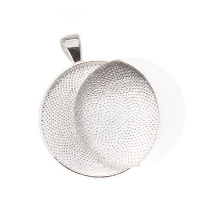 - Silver Plated Round Bezel With Glass Round Cabochon 30mm - Pendant Set