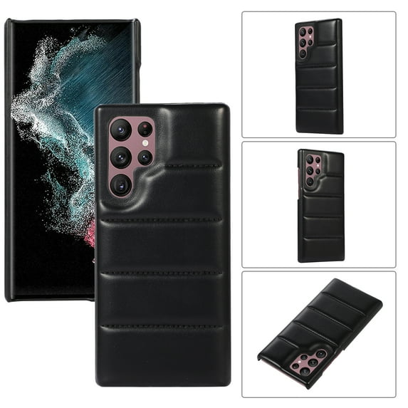 Nalacover Case for Samsung Galaxy S23 Ultra, Luxury 3D Down Jacket Fashion Classic PU Leather Rugged PC Shockproof Anti-Scratches Cute Candy Color Cover for Samsung Galaxy S23 Ultra,Black