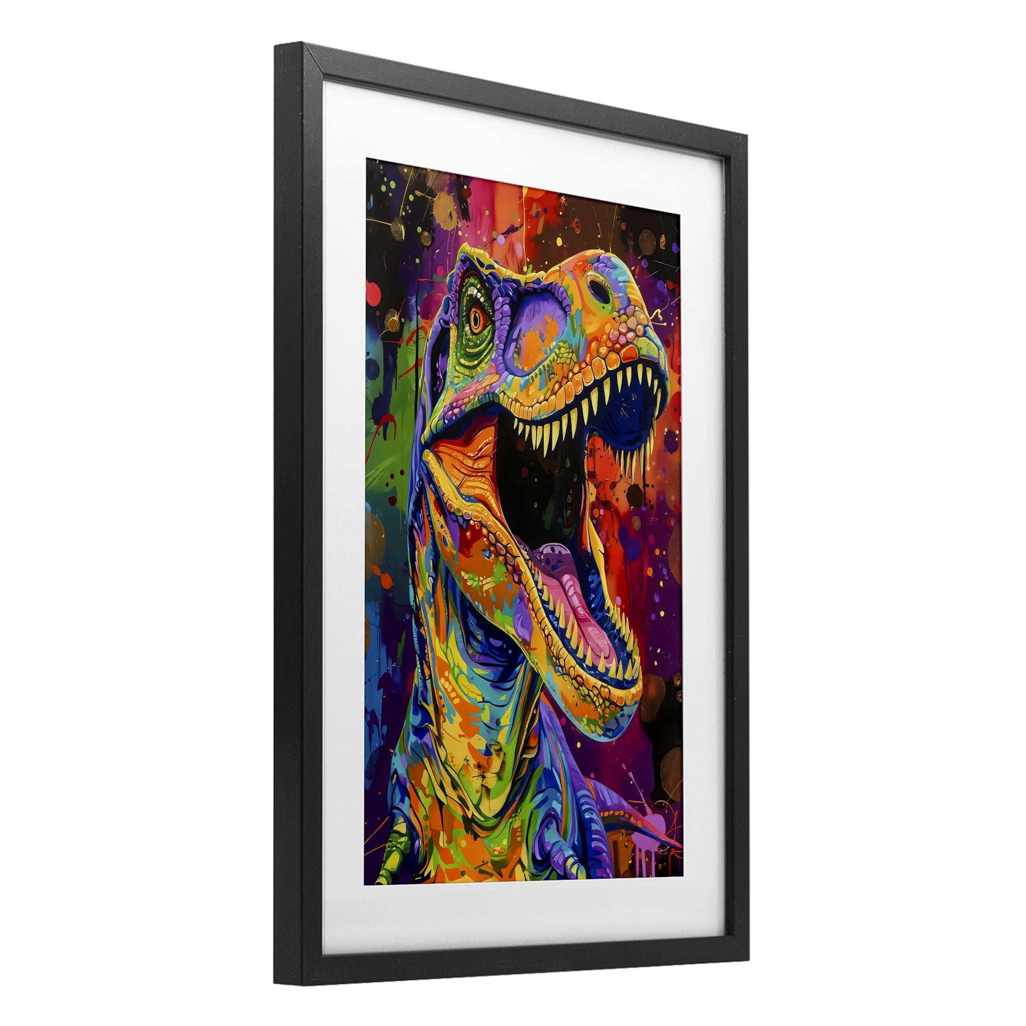 Stupell Industries Paint Splatter Urban T-Rex Black Framed Print Under Glass, design by Creative Studio
