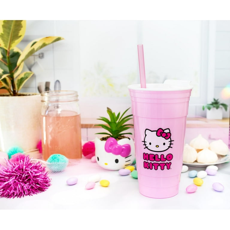 Sanrio Hello Kitty Pink Plastic Tumbler With Lid and Straw