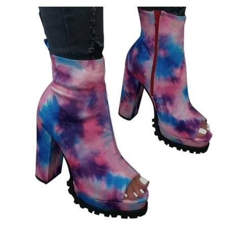 

Takeoutsome Women Ladies Thick High Heel Peep Toe Boots Zipper Ankle Boots Single Shoes