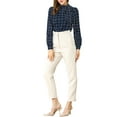 thumbnail image 2 of DARING DIVA Bow-Tie Neck Office Work Checks Shirt Top M Navy Blue, 2 of 7