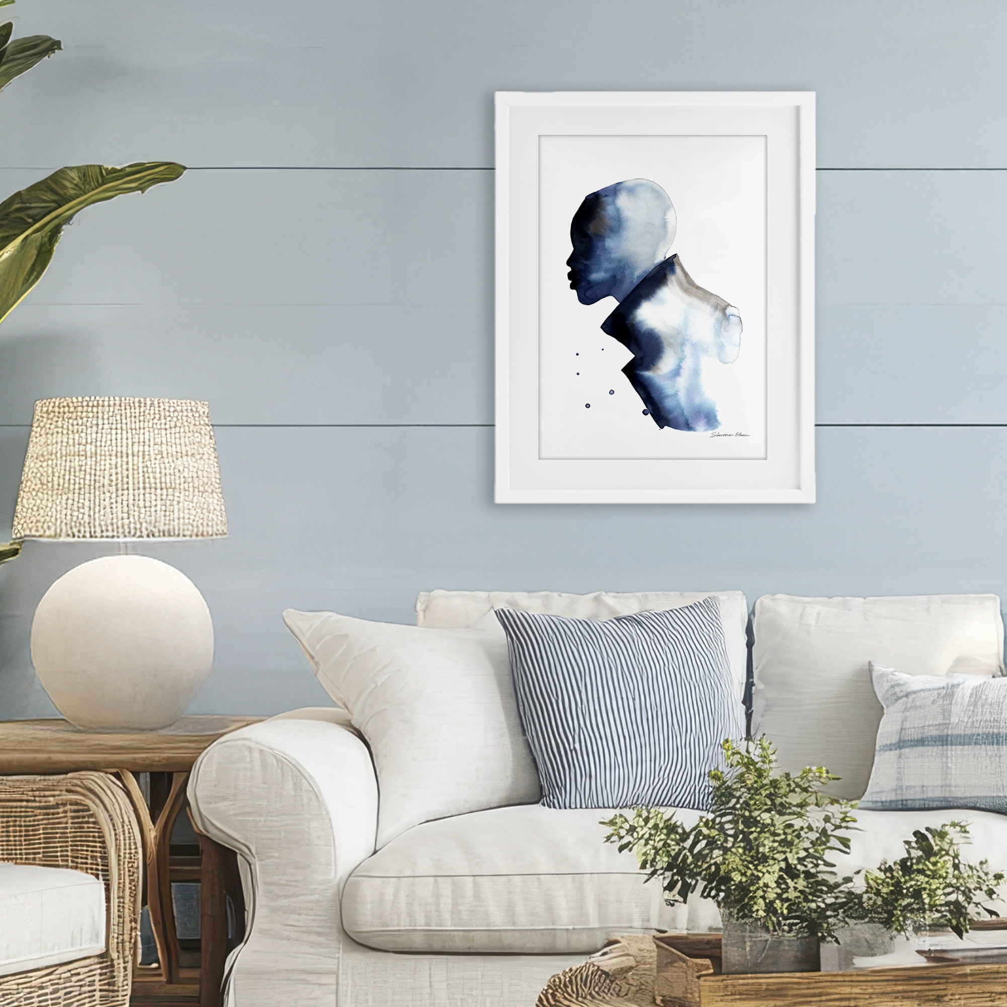 Stupell Industries Feeling Blue Portrait Silhouette White Framed Print Under Glass, design by Simone Elum
