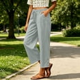 thumbnail image 3 of Oksale Lightweight Pants for Women Petite Breathable Cozy Elastic Waisted Cotton Linen Pants with Pockets Loose Straight Leg Ankle Summer Pants 2026 Gray 2XL, 3 of 7