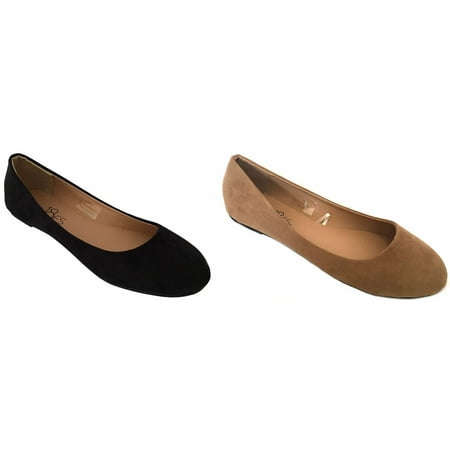 

Shoes8teen 2 Pair Womens Round Toe Ballet Flats Black Micro/Khaki Micro 8