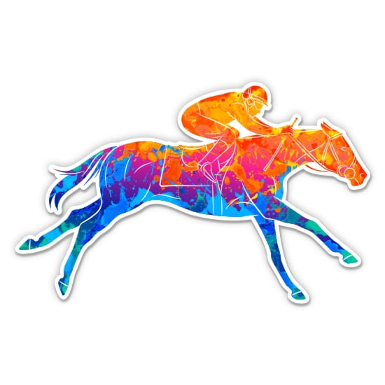 Horse Racing Jockey - 3" Vinyl Sticker - For Car Laptop Water Bottle Phone - Waterproof Decal