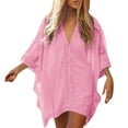 thumbnail image 2 of Swimsuit Coverup for Women Short Batwing Sleeve V Neck Lace Trim Loose Mini Dress Beach Cover Up Bathing Suit Dress, 2 of 8