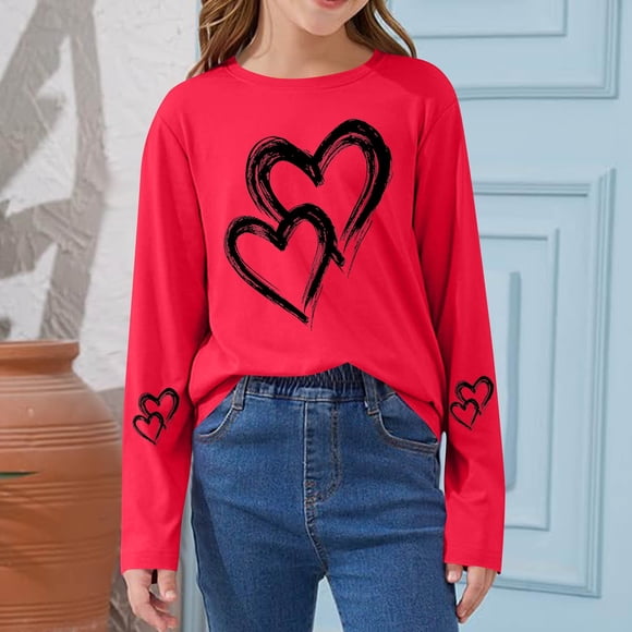 Blusas y camisas de manga larga con cuello redondo CUHK Top estampado de cuello redondo para primavera y verano Jersey informal Camisa básica de manga larga para niños y niñas Blusa de poliéster para