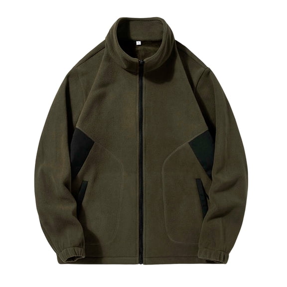 Tisuna Men Winter Jacket Color Block Long Sleeve Stand Collar Coat Fashion Loose Autumn Winter Men Zipper Jacket Army Green Size L