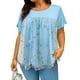 thumbnail image 1 of Blusa extragrande con cuello redondo de encaje Blusa extragrande de manga corta de encaje de doble capa para mujer Lady Girl Azul claro 4XL, 1 of 6