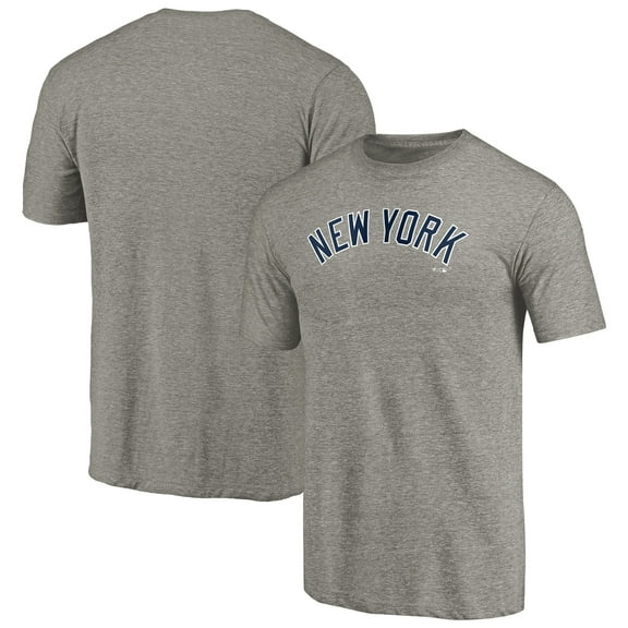 Men's Gray New York Yankees Team Wordmark Tri-Blend T-Shirt