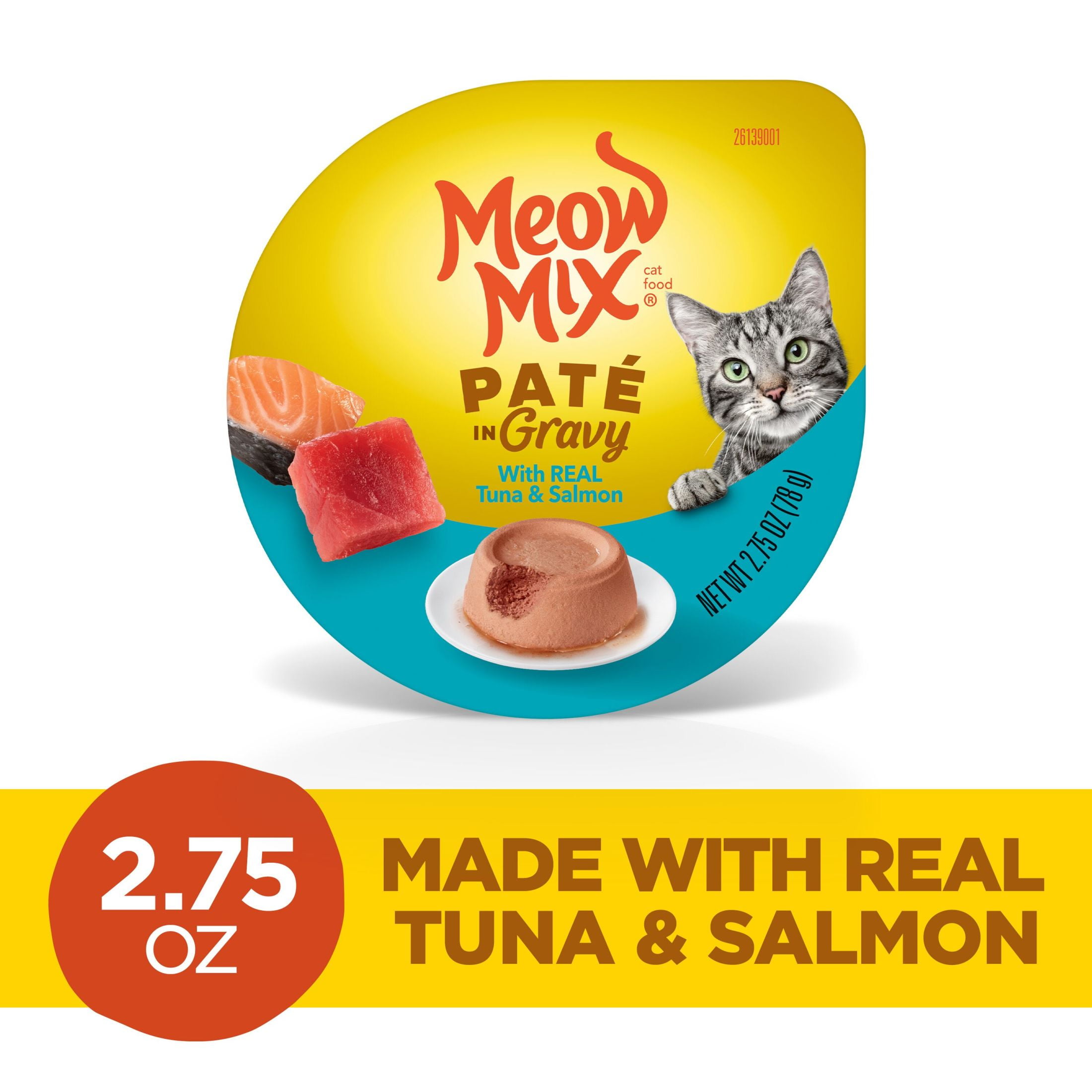 (12 pack) Meow Mix Pate in Gravy With Real Tuna & Salmon, Wet Cat Food, 2.75 oz Cup