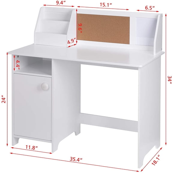 Kids Study Desk with Storage, Wooden Children School Study Table with Hutch and Storage Cabinet for 3-8 Years Girls Boys, Student's Study Computer Workstation Writing Table, White