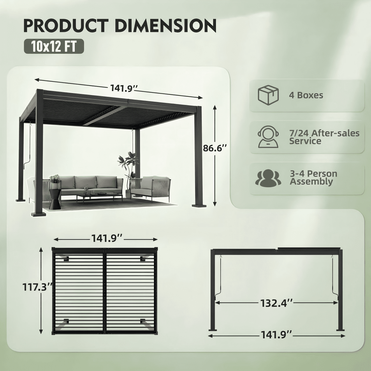 NETAJE 10'x12' Hardtop Louvered Pergola, Outdoor Metal Pavilion with Adjustable Louvered Roof and Drainage System for Patio, Garden, Decks, Backyard