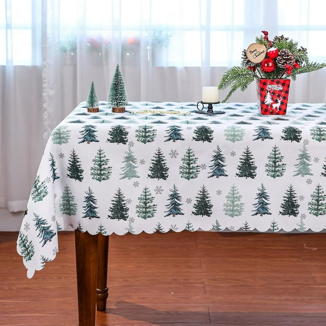 Christmas Tablecloth 60 x 60 Inch Square, Christmas Tree Decorations Square Tablecloths Christmas Table Cloth Seasonal Winter Holiday Scallop Edge Table Cover Party Table Decorations