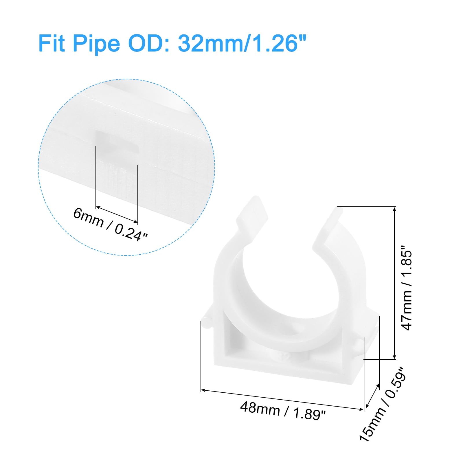 Uxcell 50Pack U-Shaped Pipe Clamps Clips, PPR U Shaped Water Pipe Clamp Fit for 32mm/1.26" OD Water Pipe, White