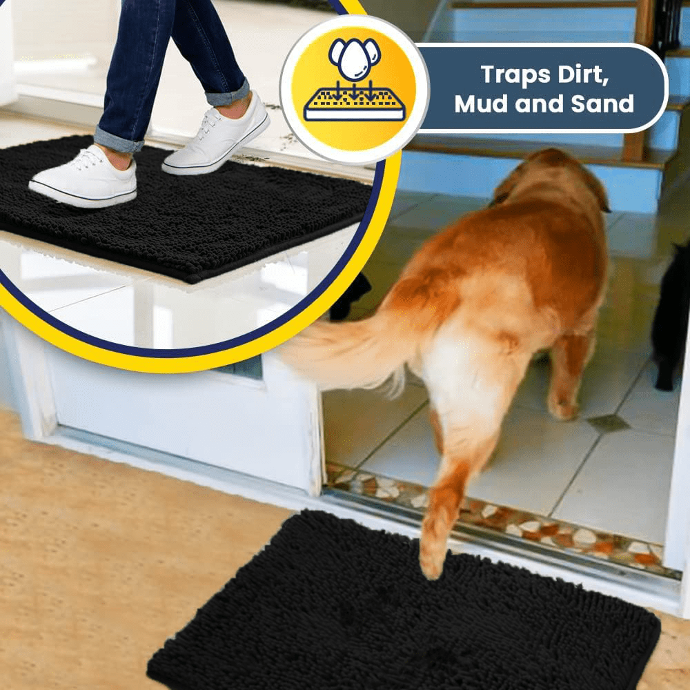 Muddy Mat® | Super Absorbent Door Mat Indoor, Microfiber Quick Dry Chenille Entryway Rug, Non-Slip Front Door Mat, Indoor Mats for Entryway, Machine Washable Pet Rug, Black 24"x36"