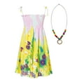 thumbnail image 2 of Zaldita Kids Girls Summer Casual Bohemian Dress Floral Sleeveless Rainbow Beach Sundress with Necklace Party Dresses Type G 5-6, 2 of 7