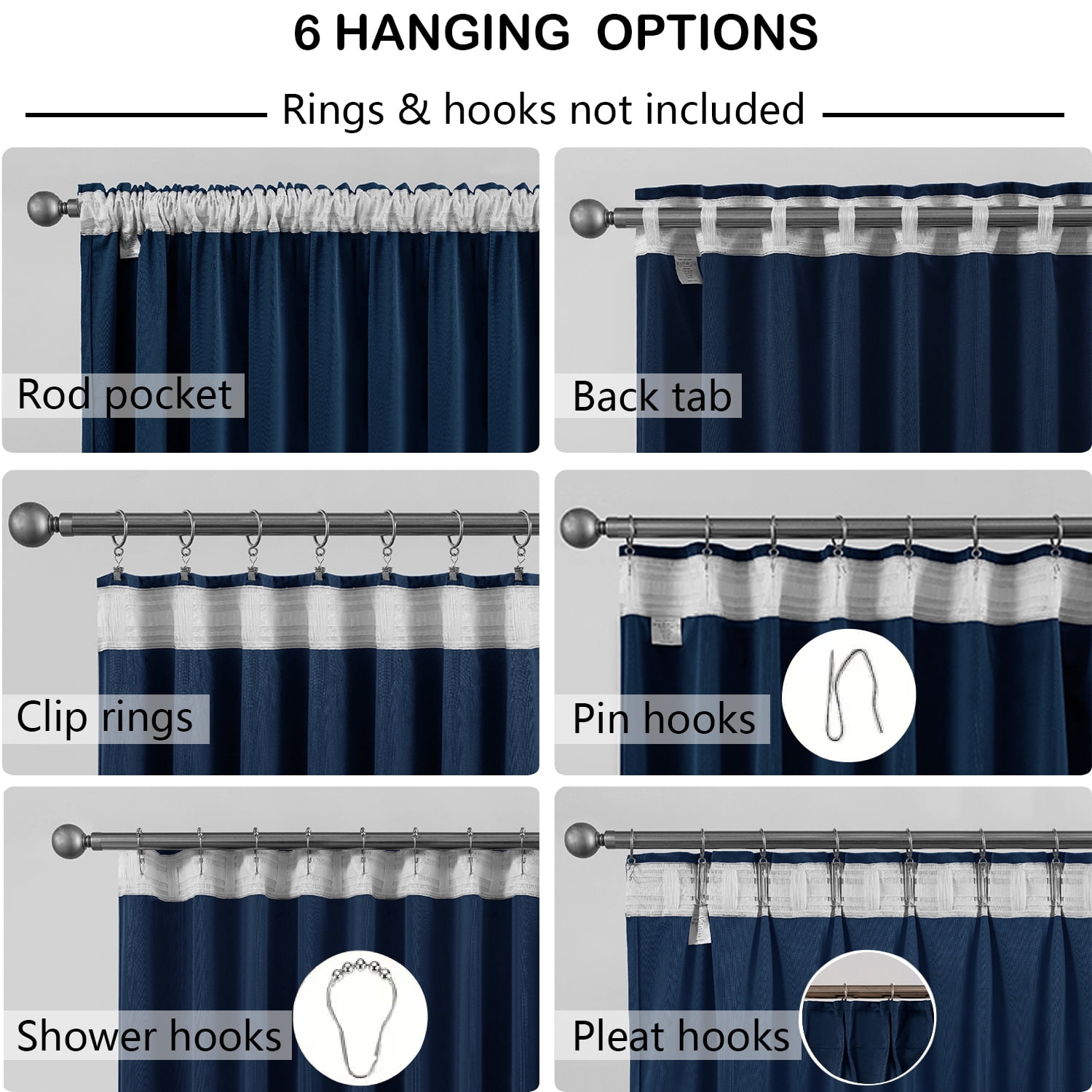 Back Tab Curtains, 2-Panel Set Rod Pocket & Pinch Pleat Design Light-Filtering & Thermal Insulation Ideal for Living Room, Bedroom & Office Windows