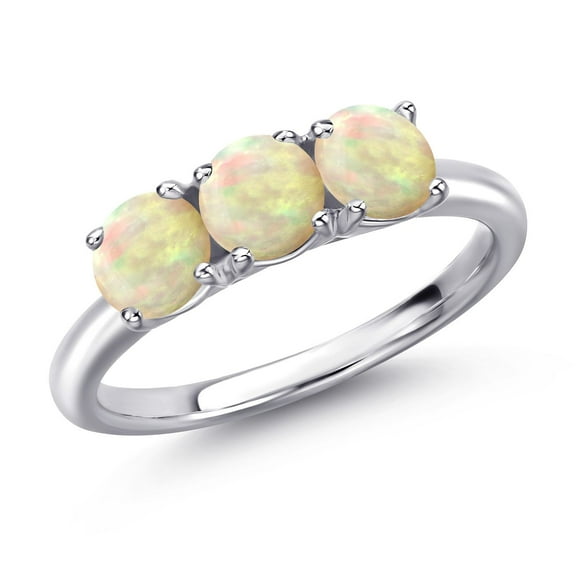 Gem Stone King 925 Sterling Silver White Ethiopian Opal Engagement Ring for Women | 0.90 Cttw | Round Cabochon 5MM | Gemstone October Birthstone | Size 8