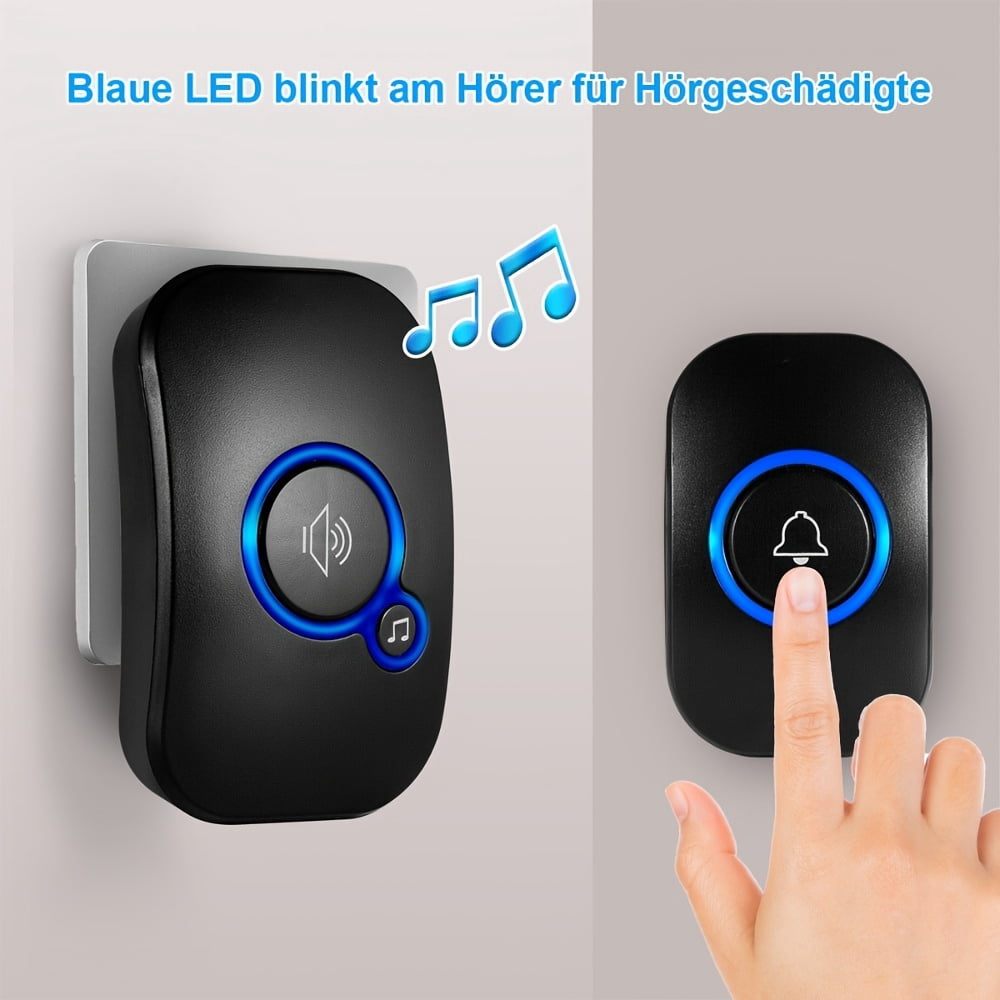 Long-range Smart Home Doorbell: 2-in-1 Design, 32 Melodies, 4 Volume Levels, LED Flash, Plug-and-Play, No Wiring, Black