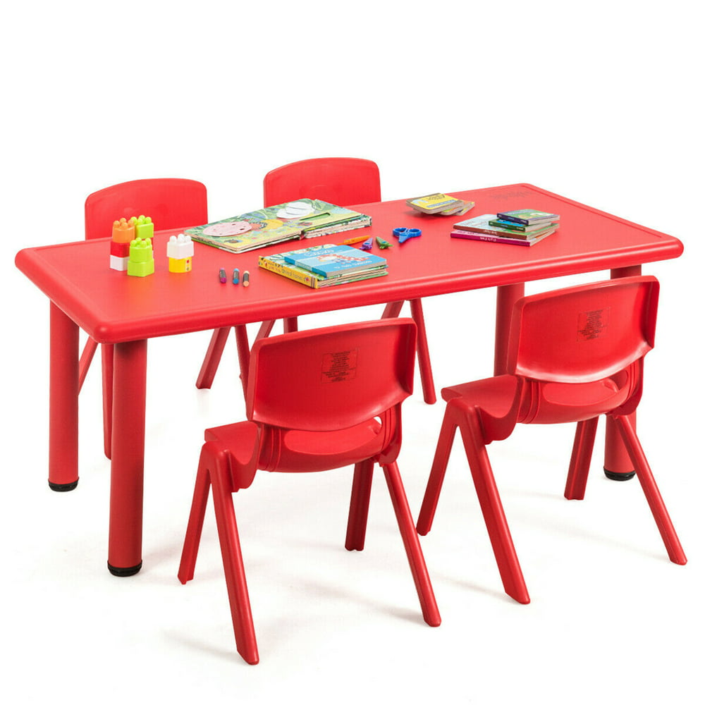 Gymax Kids Plastic Table and Stackable Chairs Set Indoor/Outdoor Home