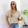 thumbnail image 3 of yillto Women's Short Sleeve Tops with Hoodies Drawstring Button V Neck Casual Blouses Shirts Spring Summer Outfits, 3 of 7