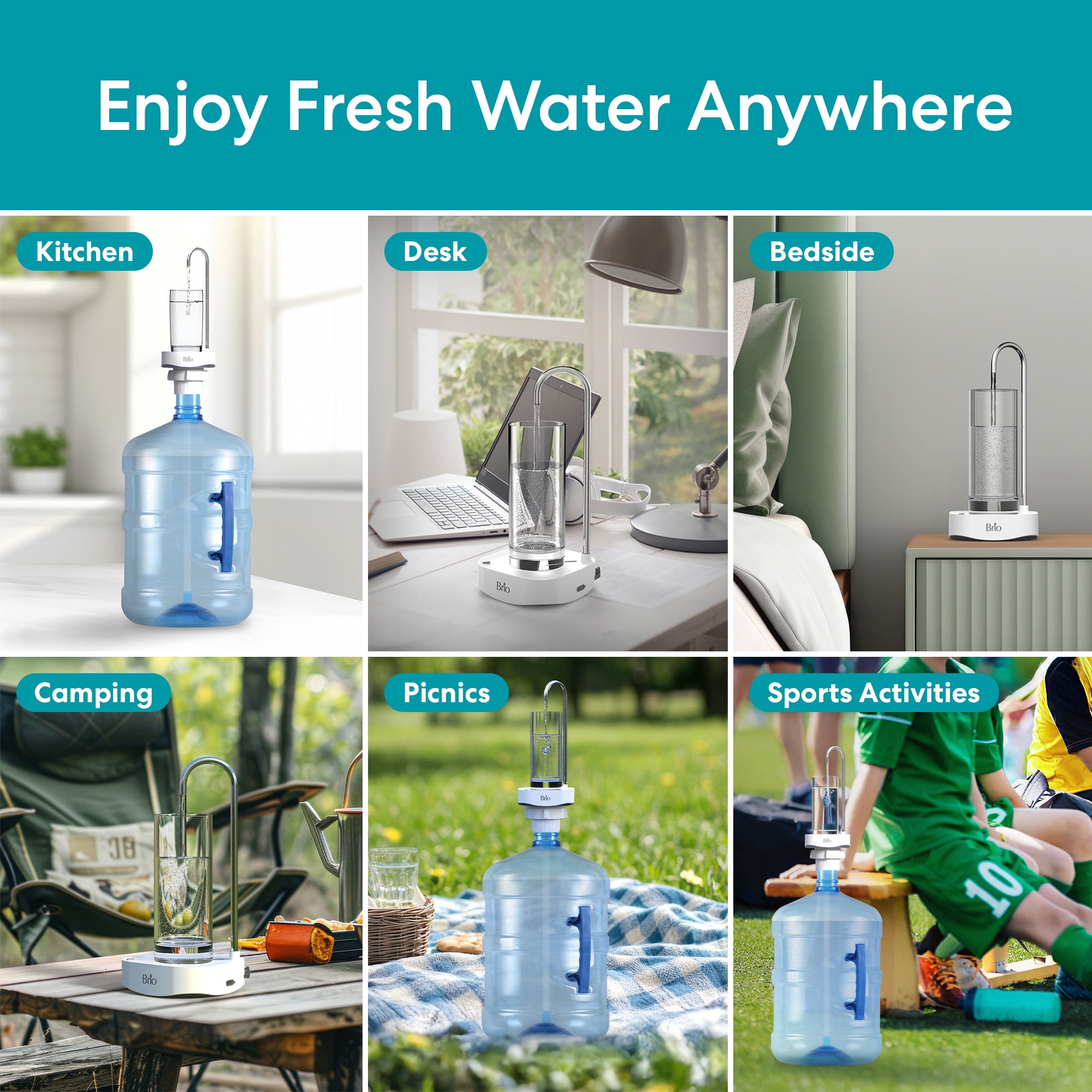 Brio Portable USB Rechargeable Electric Water Dispenser Pump for Countertops & Bottles