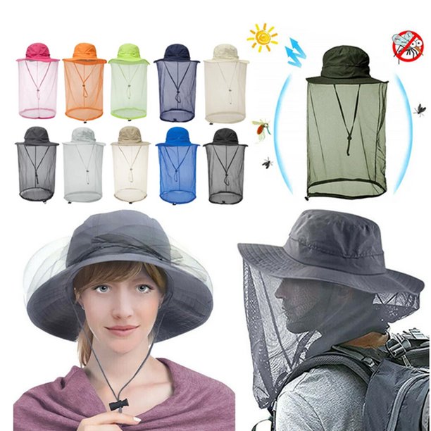 AmShibel Unisex Mosquito Net Sun Hat Wide Brim UV Protection With
