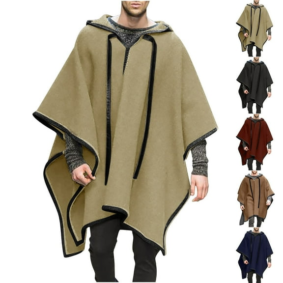 LOVZFMLL Cloak for Men Casual Vintage Oversized Long Hooded Sweatshirt Robe Long Sleeve Spring Fall Outfits Pullover Tops
