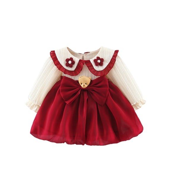 Zwiiyzr 8M-4T Little Toddler Baby Girl Christmas Outfits Red Plaid Long Sleeve Dress Princess Tulle Bow Tutu Skirt Dresses Xmas Clothes Red