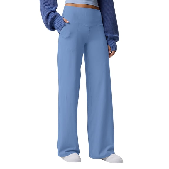 ClodeEU Women's High Waisted Straight Leg Yoga Pants with Pocket,Trendy Soft Comfy Casual Petite Pant Blue,Womens Plus XXL