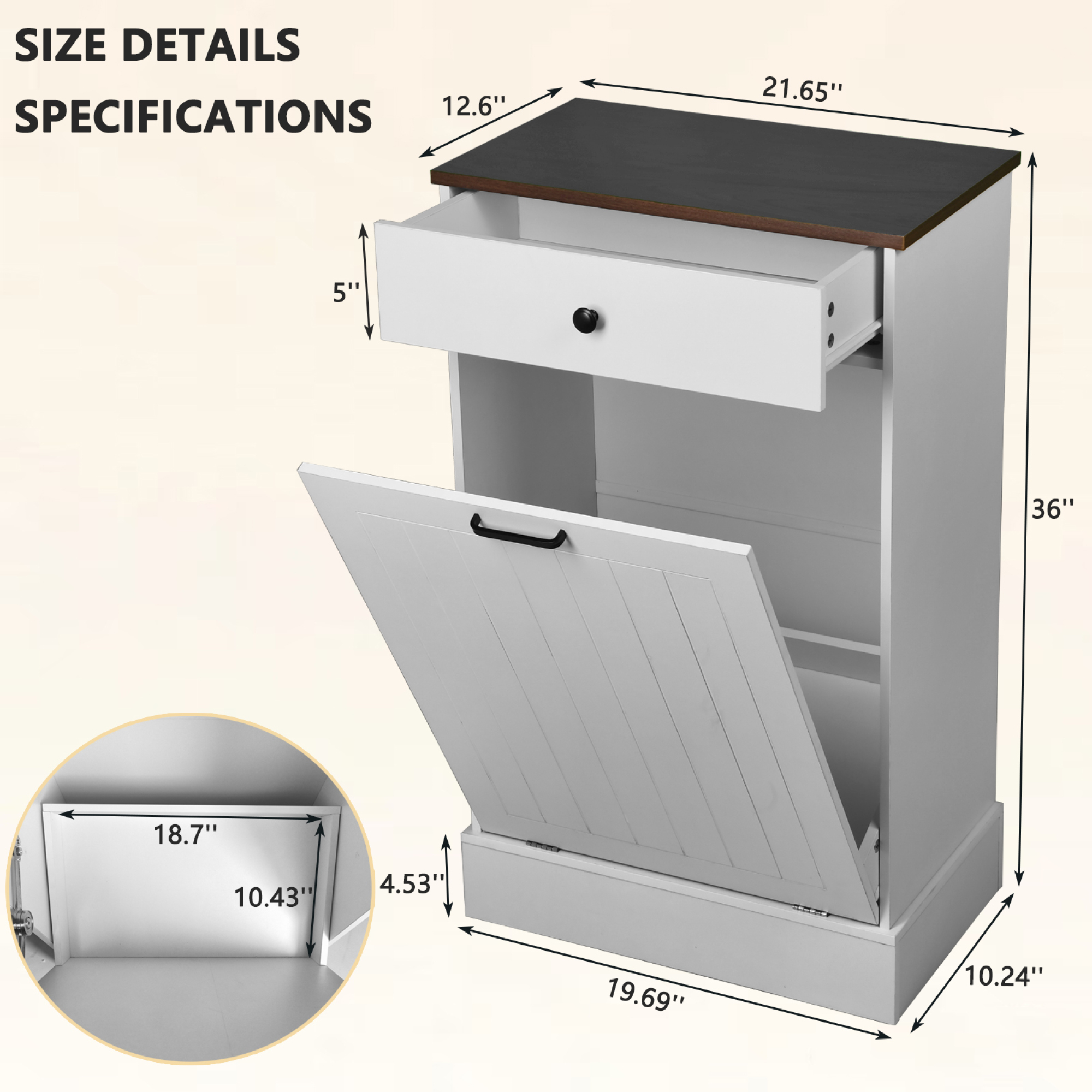 Leumius 10 Gallon Tilt Out Trash Can Cabinet, Hidden Wooden Trash Can Cabinet with Drawer, Free Standing Garbage Cabinet, Farmhouse Laundry Hamper Cabinet for Kitchen Living Room White