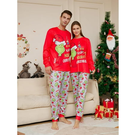 

Clearance Before Christmas！Gotyou Family Grinch Pajamas Christmas Prints Family Matching Long Sleeve Tops+Pants Set Family Matching Sets