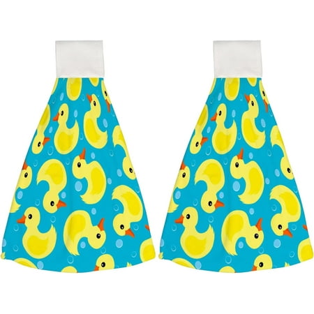 

2 Pcs Hanging Towels Dish Towels Cute Yellow Ducks Absorbent Hand Towels with Hanging Loop Washcloth for Bathroom Kitchen