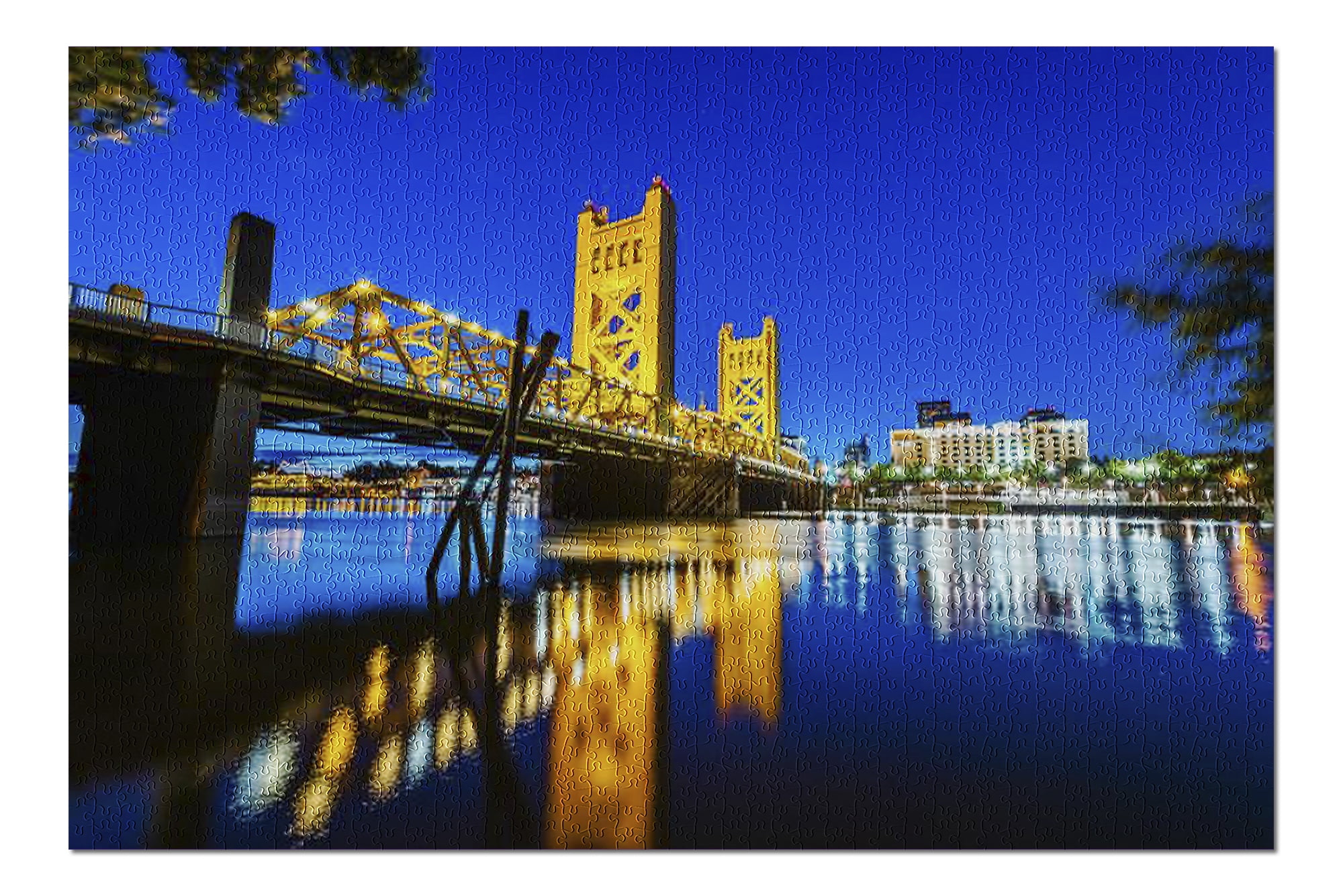 West Sacramento, California Blue Skies at Night Over the Bridge