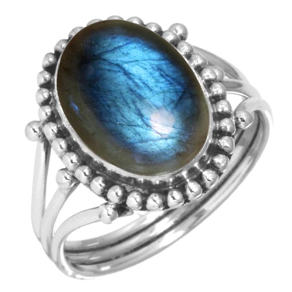 925 Silver Ring For Women - Teens Gray Genuine Labradorite Stone Silver Ring Size 12.5 November Birthstone Costume Silver Ring Size 12.5 Gift For Women On Engagement 925 Gemstone Silver Jewelry