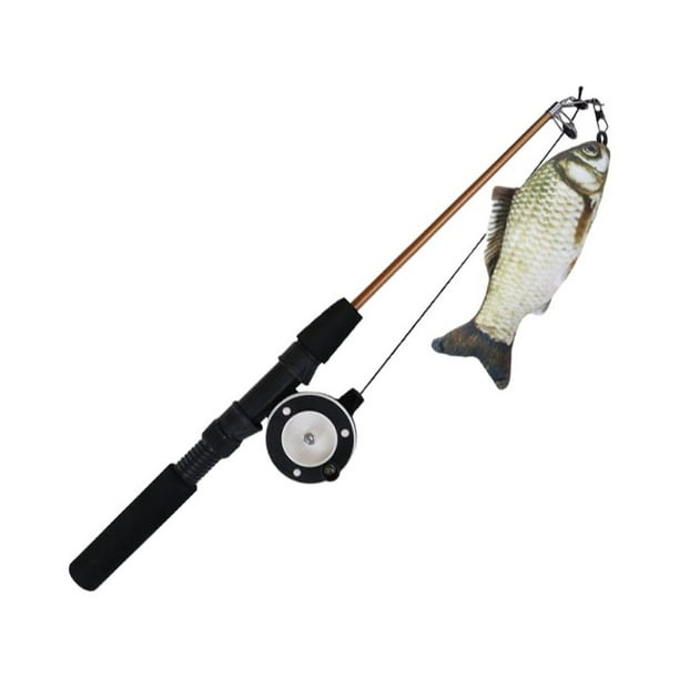 Greeniant Juego interactivo con caña de pescar en forma de pez, juguete para gato, caña de pescar para gato, juguetes con plumas de plástico Juguetes para gatos la carpa herbívora