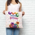 thumbnail image 3 of Throw Pillow Covers 18x18 Inch, Happy Birthday Decorative Pillow Cases for Couch Sofa Bed, Colorful Balloon Gifts Patterns Cotton Linen Square Home Decor Pillowcases with Hidden Zipper, 3 of 7